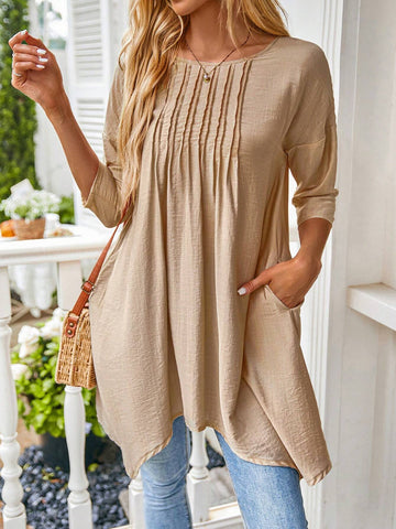 EMERY ROSE Round Neck Striped Short Sleeve Asymmetrical Hem Women's Casual Summer Top Blouse EMERY ROSE Round Neck Striped Short Sleeve Asymmetrical Hem Women's Casual Summer Top Blouse