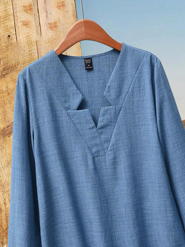 EMERY ROSE Women Autumn Casual Notch Neck Blouse EMERY ROSE Women Autumn Casual Notch Neck Blouse