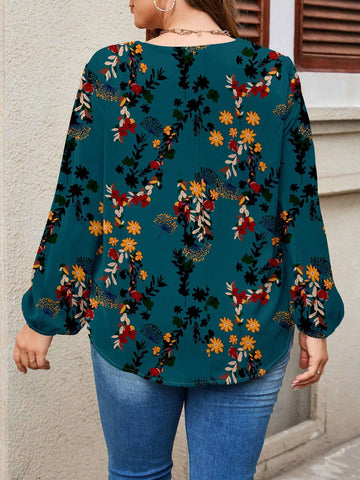 EMERY ROSE Women Casual Floral Print Lantern Sleeve Blouse, Suitable For Autumn/Winter EMERY ROSE Women Casual Floral Print Lantern Sleeve Blouse, Suitable For Autumn/Winter