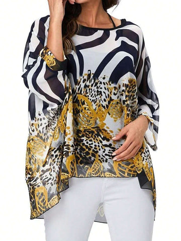 EMERY ROSE Women Chiffon Floral Batwing Sleeve Drawstring Waist Cover Up Casual Shirt Vacation Tops EMERY ROSE Women Chiffon Floral Batwing Sleeve Drawstring Waist Cover Up Casual Shirt Vacation Tops