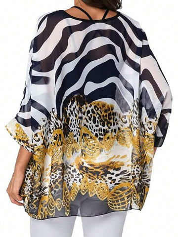 EMERY ROSE Women Chiffon Floral Batwing Sleeve Drawstring Waist Cover Up Casual Shirt Vacation Tops EMERY ROSE Women Chiffon Floral Batwing Sleeve Drawstring Waist Cover Up Casual Shirt Vacation Tops