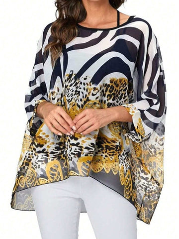 EMERY ROSE Women Chiffon Floral Batwing Sleeve Drawstring Waist Cover Up Casual Shirt Vacation Tops EMERY ROSE Women Chiffon Floral Batwing Sleeve Drawstring Waist Cover Up Casual Shirt Vacation Tops