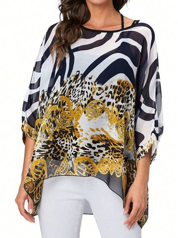EMERY ROSE Women Chiffon Floral Batwing Sleeve Drawstring Waist Cover Up Casual Shirt Vacation Tops EMERY ROSE Women Chiffon Floral Batwing Sleeve Drawstring Waist Cover Up Casual Shirt Vacation Tops