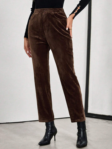 EMERY ROSE Women Corduroy Nomadic Style Brown Pants EMERY ROSE Women Corduroy Nomadic Style Brown Pants