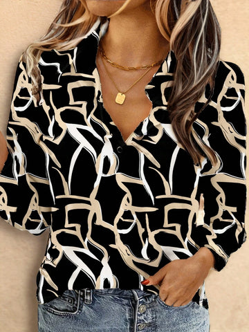 EMERY ROSE Women Elegant Casual All-Over Pattern Open Front Long Sleeve Blouse EMERY ROSE Women Elegant Casual All-Over Pattern Open Front Long Sleeve Blouse