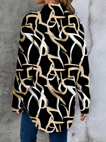 EMERY ROSE Women Elegant Casual All-Over Pattern Open Front Long Sleeve Blouse EMERY ROSE Women Elegant Casual All-Over Pattern Open Front Long Sleeve Blouse