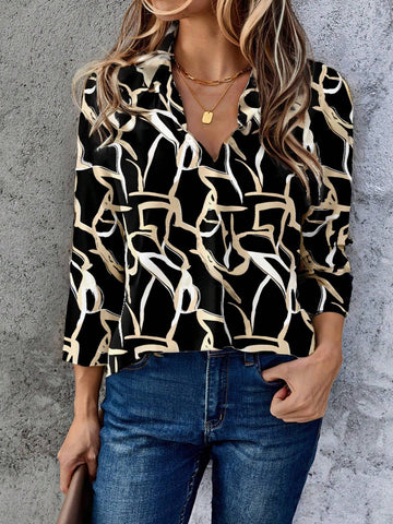 EMERY ROSE Women Elegant Casual All-Over Pattern Open Front Long Sleeve Blouse EMERY ROSE Women Elegant Casual All-Over Pattern Open Front Long Sleeve Blouse