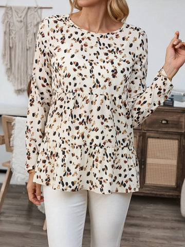 EMERY ROSE Women's Casual All-Over Print Long Sleeve Blouse, Autumn EMERY ROSE Women's Casual All-Over Print Long Sleeve Blouse, Autumn