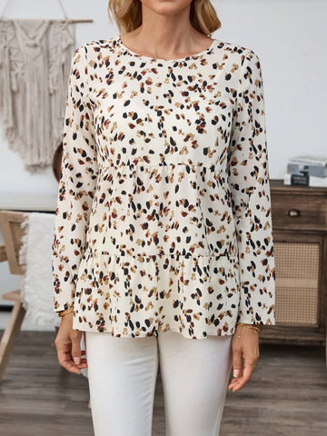 EMERY ROSE Women's Casual All-Over Print Long Sleeve Blouse, Autumn EMERY ROSE Women's Casual All-Over Print Long Sleeve Blouse, Autumn