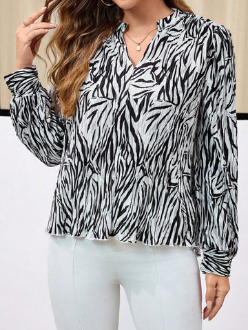 EMERY ROSE Women's Casual Daily Full Print Textured Oversized Keyhole Neck Blouse, Autumn EMERY ROSE Women's Casual Daily Full Print Textured Oversized Keyhole Neck Blouse, Autumn