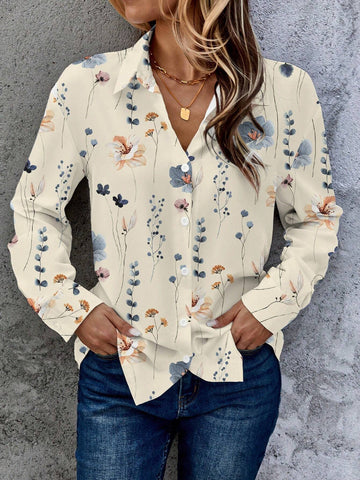 EMERY ROSE Women's Casual Floral Print Batwing Loose Long Sleeve Shirt, Spring Autumn EMERY ROSE Women's Casual Floral Print Batwing Loose Long Sleeve Shirt, Spring Autumn