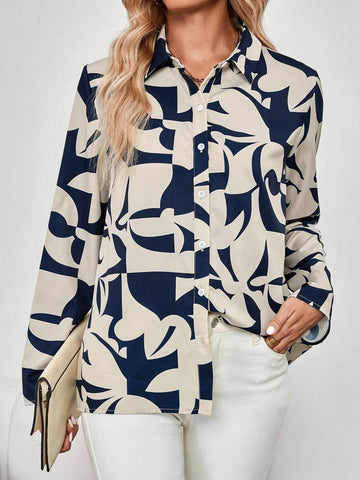 EMERY ROSE Women's Casual Random Print Blouse, Fall EMERY ROSE Women's Casual Random Print Blouse, Fall