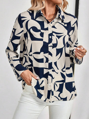 EMERY ROSE Women's Casual Random Print Blouse, Fall EMERY ROSE Women's Casual Random Print Blouse, Fall