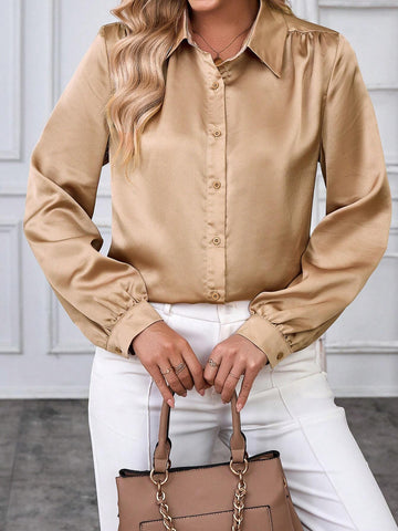 EMERY ROSE Women's Casual Solid Color Long Sleeve Blouse EMERY ROSE Women's Casual Solid Color Long Sleeve Blouse