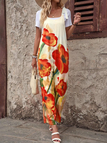 EMERY ROSE Women's Casual Summer Floral Jumpsuit With Tie Straps EMERY ROSE Women's Casual Summer Floral Jumpsuit With Tie Straps