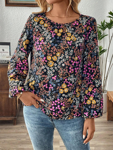 EMERY ROSE Women's Casual Vacation Floral Puff Sleeve Blouse EMERY ROSE Women's Casual Vacation Floral Puff Sleeve Blouse