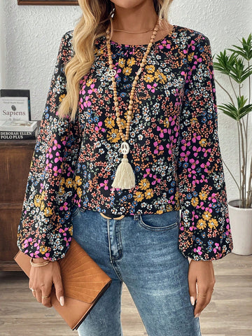 EMERY ROSE Women's Casual Vacation Floral Puff Sleeve Blouse EMERY ROSE Women's Casual Vacation Floral Puff Sleeve Blouse