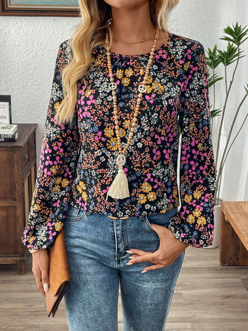 EMERY ROSE Women's Casual Vacation Floral Puff Sleeve Blouse EMERY ROSE Women's Casual Vacation Floral Puff Sleeve Blouse