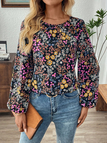 EMERY ROSE Women's Casual Vacation Floral Puff Sleeve Blouse EMERY ROSE Women's Casual Vacation Floral Puff Sleeve Blouse