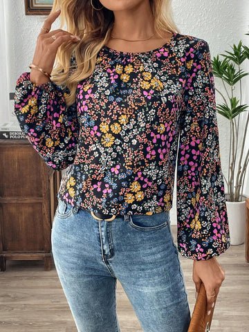 EMERY ROSE Women's Casual Vacation Floral Puff Sleeve Blouse EMERY ROSE Women's Casual Vacation Floral Puff Sleeve Blouse