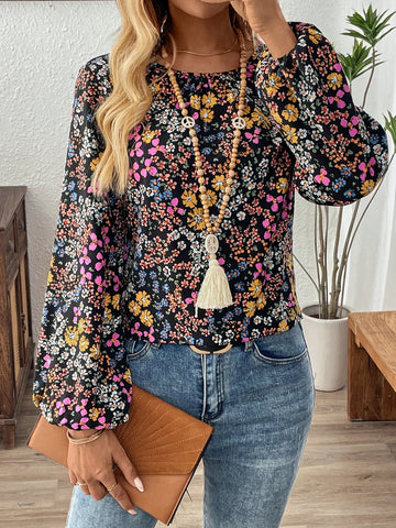 EMERY ROSE Women's Casual Vacation Floral Puff Sleeve Blouse EMERY ROSE Women's Casual Vacation Floral Puff Sleeve Blouse