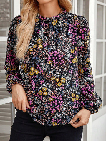 EMERY ROSE Women's Floral Print Stand Collar Long Sleeve Blouse EMERY ROSE Women's Floral Print Stand Collar Long Sleeve Blouse