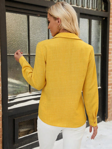EMERY ROSE Women's Long Sleeve Button-Up Yellow Shirt For Autumn/Winter EMERY ROSE Women's Long Sleeve Button-Up Yellow Shirt For Autumn/Winter