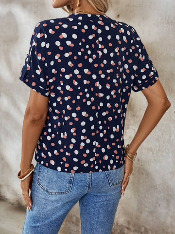 EMERY ROSE Women's Printed Notched Collar Roll-Up Sleeve Shirt Women Blouses Basic T Shirt EMERY ROSE Women's Printed Notched Collar Roll-Up Sleeve Shirt Women Blouses Basic T Shirt