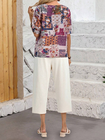 EMERY ROSE Women's Printed Shirt And Pants Set, Summer EMERY ROSE Women's Printed Shirt And Pants Set, Summer