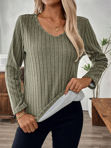 EMERY ROSE Women's Solid Color Round Neck Long Sleeve Casual Fleece T-Shirt For Fall/Winter EMERY ROSE Women's Solid Color Round Neck Long Sleeve Casual Fleece T-Shirt For Fall/Winter