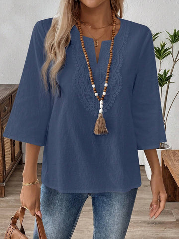 EMERY ROSE Women's Solid Color V-Neck Mid Long Sleeve Casual Tops, Simple Everyday Wear EMERY ROSE Women's Solid Color V-Neck Mid Long Sleeve Casual Tops, Simple Everyday Wear