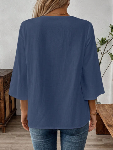 EMERY ROSE Women's Solid Color V-Neck Mid Long Sleeve Casual Tops, Simple Everyday Wear EMERY ROSE Women's Solid Color V-Neck Mid Long Sleeve Casual Tops, Simple Everyday Wear