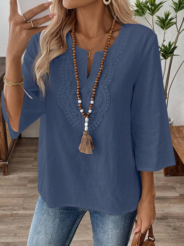 EMERY ROSE Women's Solid Color V-Neck Mid Long Sleeve Casual Tops, Simple Everyday Wear EMERY ROSE Women's Solid Color V-Neck Mid Long Sleeve Casual Tops, Simple Everyday Wear