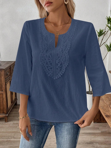 EMERY ROSE Women's Solid Color V-Neck Mid Long Sleeve Casual Tops, Simple Everyday Wear EMERY ROSE Women's Solid Color V-Neck Mid Long Sleeve Casual Tops, Simple Everyday Wear