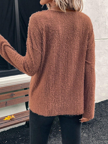 EMERY ROSE Women's Solid V-Neck Drop Shoulder Long Sleeve Loose Casual T-Shirt, Spring & Summer Tops With Sleeves Fall Women Clothes EMERY ROSE Women's Solid V-Neck Drop Shoulder Long Sleeve Loose Casual T-Shirt, Spring & Summer Tops With Sleeves Fall Women Clothes