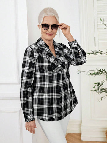 EMERY ROSE Women's Spring Summer V-Neck Long Sleeve Casual Plaid Shirt Women Blouses Fall Women Shirts EMERY ROSE Women's Spring Summer V-Neck Long Sleeve Casual Plaid Shirt Women Blouses Fall Women Shirts