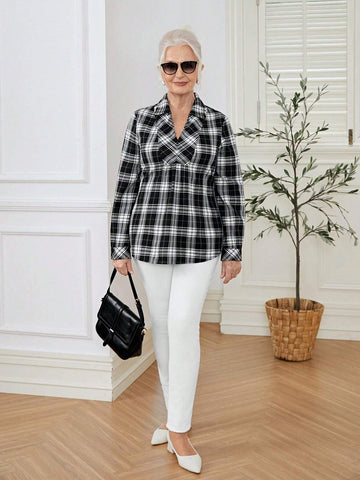 EMERY ROSE Women's Spring Summer V-Neck Long Sleeve Casual Plaid Shirt Women Blouses Fall Women Shirts EMERY ROSE Women's Spring Summer V-Neck Long Sleeve Casual Plaid Shirt Women Blouses Fall Women Shirts