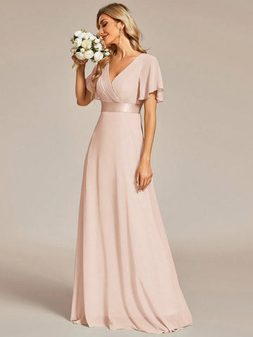 EVER-PRETTY Plunging Neck Butterfly Sleeve Chiffon Bridesmaid Dress EVER-PRETTY Plunging Neck Butterfly Sleeve Chiffon Bridesmaid Dress