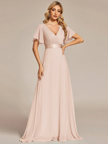 EVER-PRETTY Plunging Neck Butterfly Sleeve Chiffon Bridesmaid Dress EVER-PRETTY Plunging Neck Butterfly Sleeve Chiffon Bridesmaid Dress