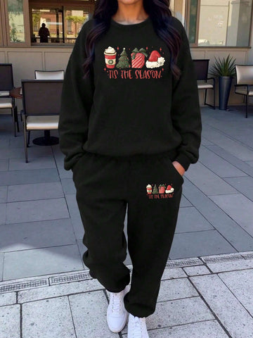 Christmas Christmas Tree Santa Hat Women's Casual Sports Sweater Set Two-Piece Autumn And Winter Christmas Christmas Tree Santa Hat Women's Casual Sports Sweater Set Two-Piece Autumn And Winter