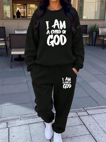 I Am A Child Of God Women's Casual Sports Sweatshirt Set Two-Piece Set, Autumn And Winter I Am A Child Of God Women's Casual Sports Sweatshirt Set Two-Piece Set, Autumn And Winter