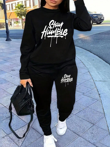 STAY HUMBLE Printed Women's Casual Sweatshirt Suit Two-Piece Set Autumn And Winter STAY HUMBLE Printed Women's Casual Sweatshirt Suit Two-Piece Set Autumn And Winter