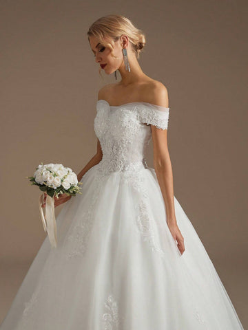 Elegant Appliqué Boat Neck Wedding Dresses For Women Wedding Ceremony Dress Elegant Appliqué Boat Neck Wedding Dresses For Women Wedding Ceremony Dress