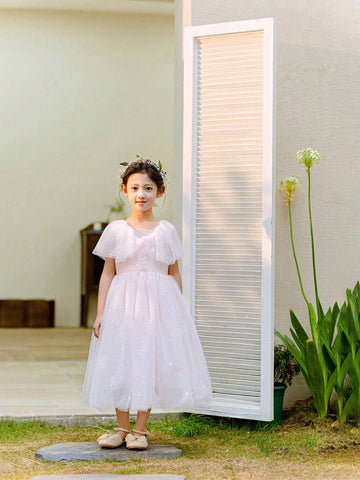 Elegant Pink Sleeveless High Neck Dressy Dress For Girls, Summer Cute Princess Dress Elegant Pink Sleeveless High Neck Dressy Dress For Girls, Summer Cute Princess Dress
