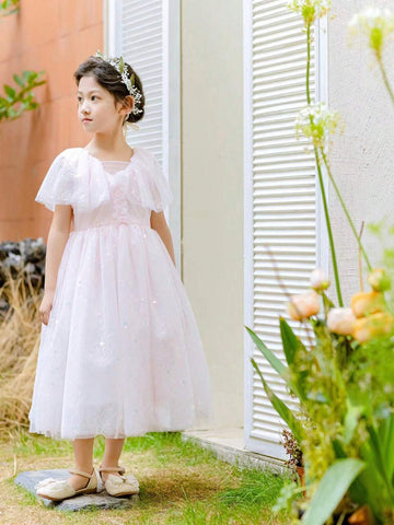 Elegant Pink Sleeveless High Neck Dressy Dress For Girls, Summer Cute Princess Dress Elegant Pink Sleeveless High Neck Dressy Dress For Girls, Summer Cute Princess Dress