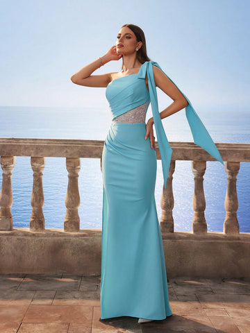 Elegant Sequin Splice Satin Mermaid Bridesmaid Dress, Sisters Evening Dress, Party Wedding Formal Blue Long Dress Elegant Sequin Splice Satin Mermaid Bridesmaid Dress, Sisters Evening Dress, Party Wedding Formal Blue Long Dress