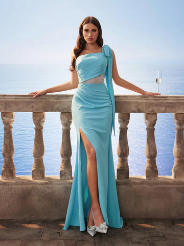 Elegant Sequin Splice Satin Mermaid Bridesmaid Dress, Sisters Evening Dress, Party Wedding Formal Blue Long Dress Elegant Sequin Splice Satin Mermaid Bridesmaid Dress, Sisters Evening Dress, Party Wedding Formal Blue Long Dress