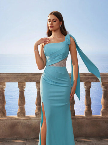 Elegant Sequin Splice Satin Mermaid Bridesmaid Dress, Sisters Evening Dress, Party Wedding Formal Blue Long Dress Elegant Sequin Splice Satin Mermaid Bridesmaid Dress, Sisters Evening Dress, Party Wedding Formal Blue Long Dress