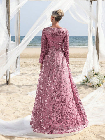 Elegant Surplice Neck Floral Sequin Mother Of The Bride Formal Dress Elegant Surplice Neck Floral Sequin Mother Of The Bride Formal Dress