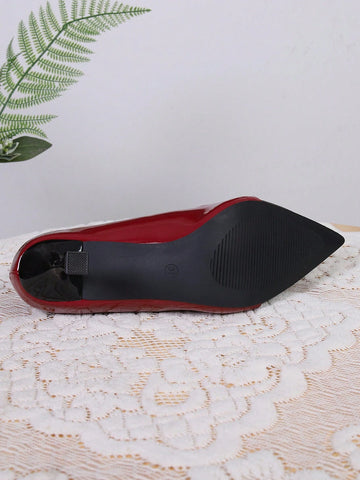 Elegant Women's High Heels - Lacquered Bicolor, Black & Burgundy, Pointed Toe Slim Stiletto, PU Upper Elegant Women's High Heels - Lacquered Bicolor, Black & Burgundy, Pointed Toe Slim Stiletto, PU Upper